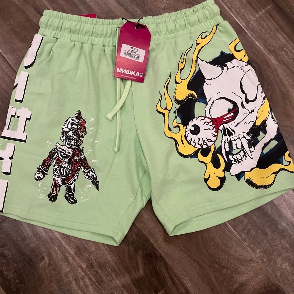 Mishka Light Green Graphic Shorts - Picture 2 of 7